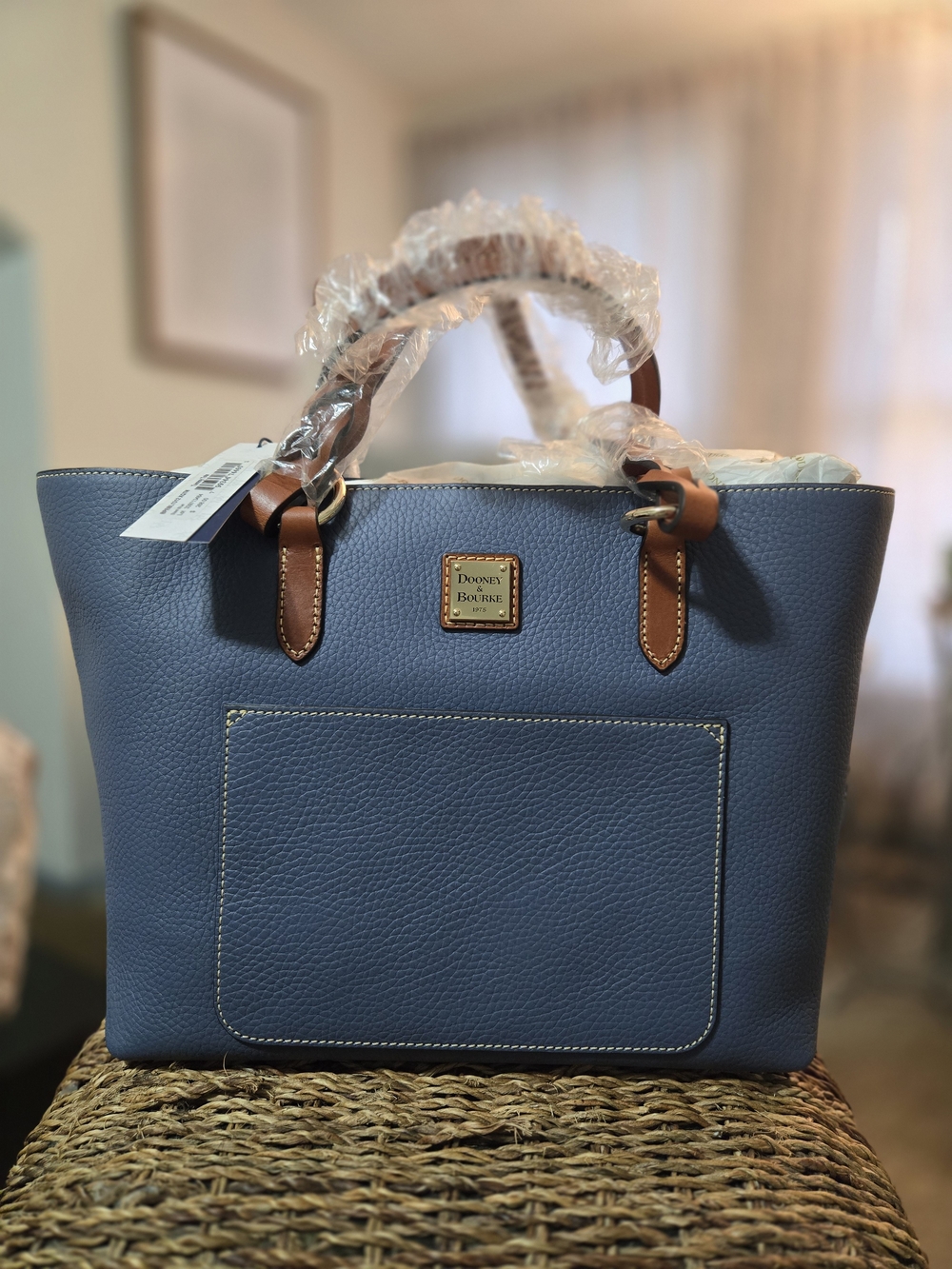NWT Dooney & Bourke Pebble Grain Tammy Tote - Steel Blue Leather Shoulder Bag